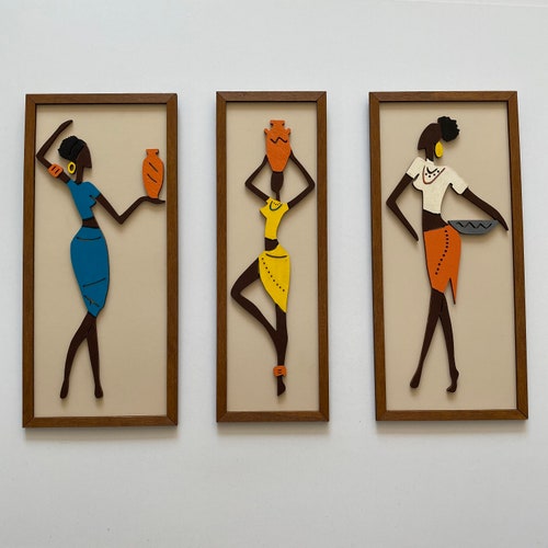 African Women Wall Art Wooden Wall Decoration Handmade Set Etsy