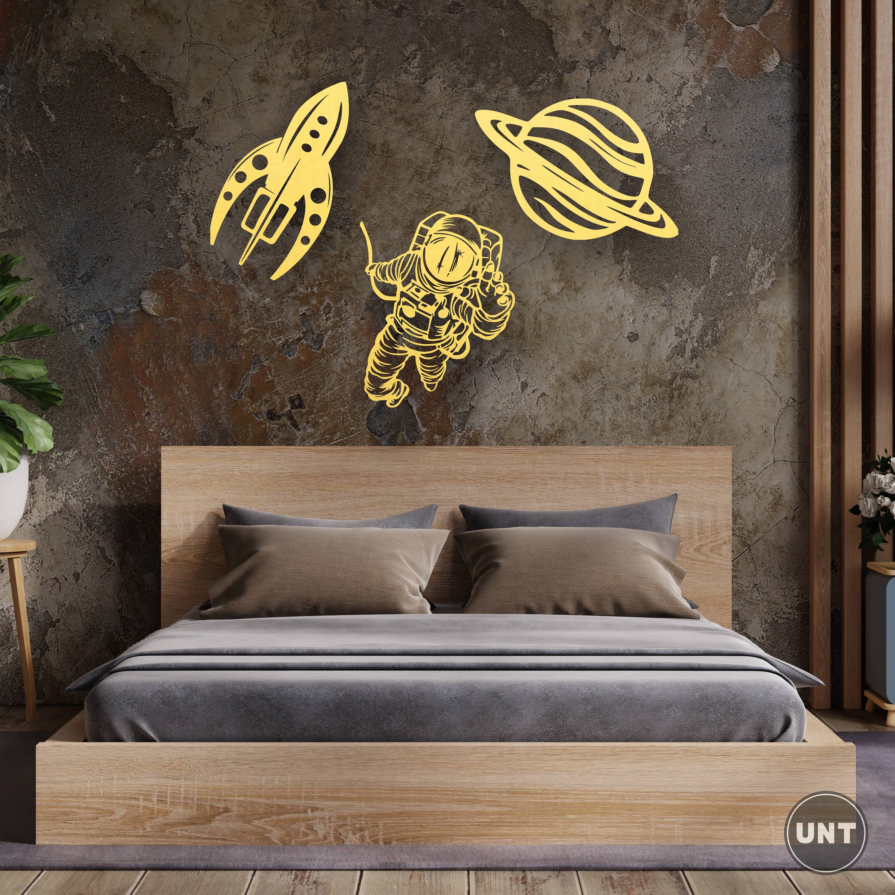 Space Set of 3 Wall Art Wooden Planet Astronaut Wall Design - Etsy