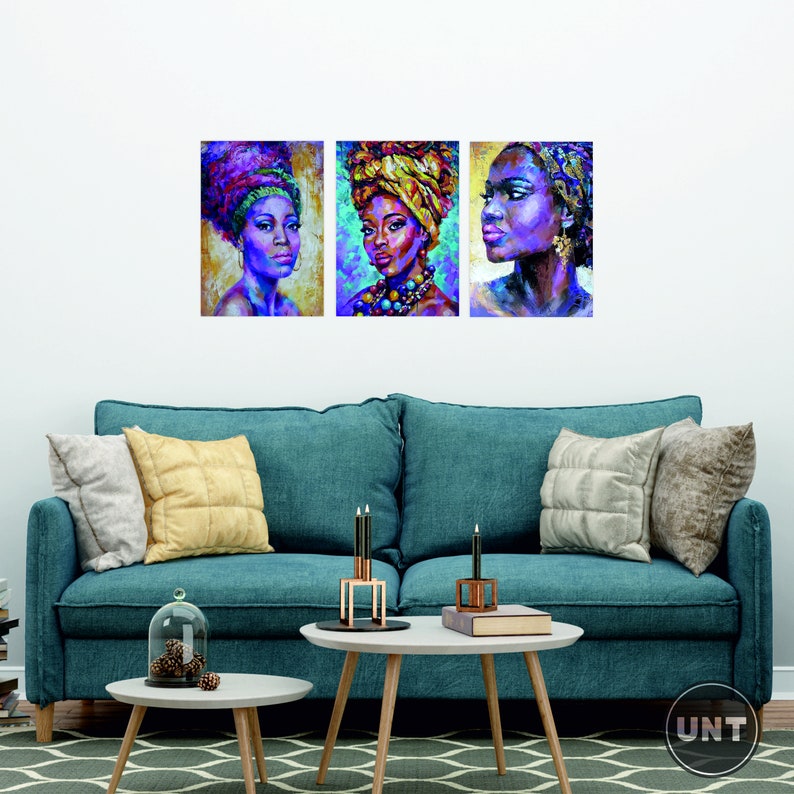 Set of 3 African Women Wall Art Black Queen Wood Wall Decor Etsy