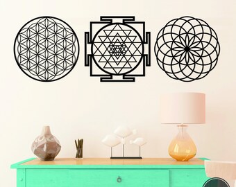 Sacred Geometry Wall Art Set: Sri Yantra, Flower of Life, Torus