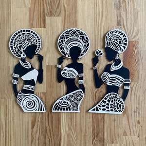Set of 3 African Women Wall Decor, Laser Cut Wooden Wall Art, African Wall Hang, Gift for Her, Gift for Him, Gift for Mom