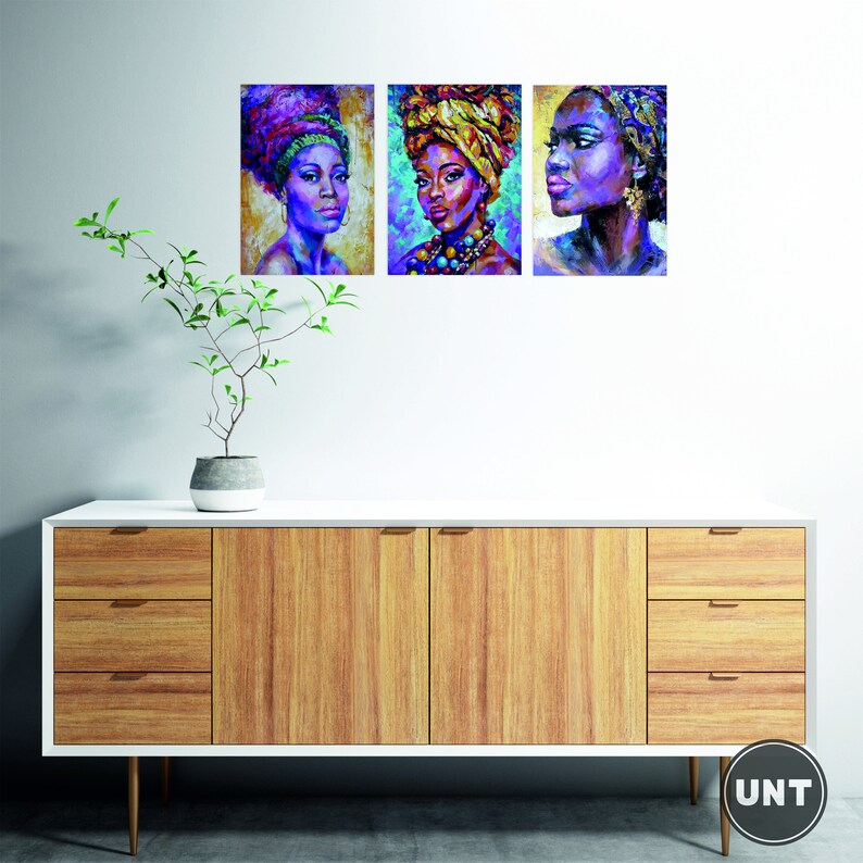 Set of 3 African Women Wall Art Black Queen Wood Wall Decor Etsy