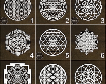 Sacred Geometry Wall Art Set: Sri Yantra, Flower of Life, Metatron's Cube