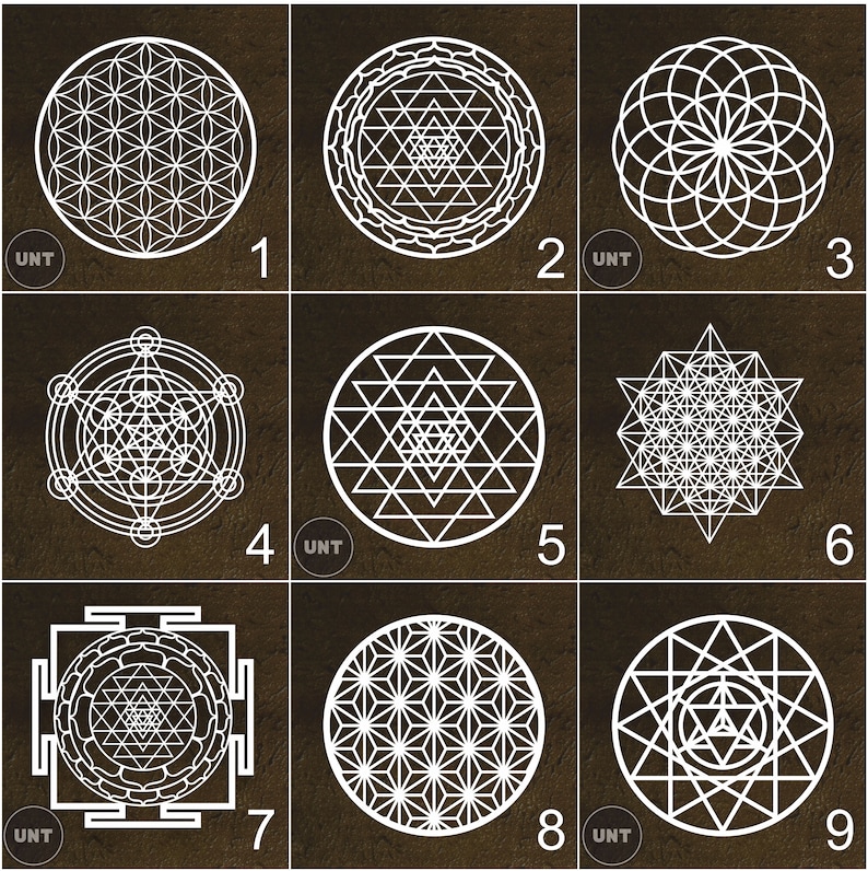 Sacred Geometry Wall Art Set: Sri Yantra, Flower of Life, Metatron's Cube image 1
