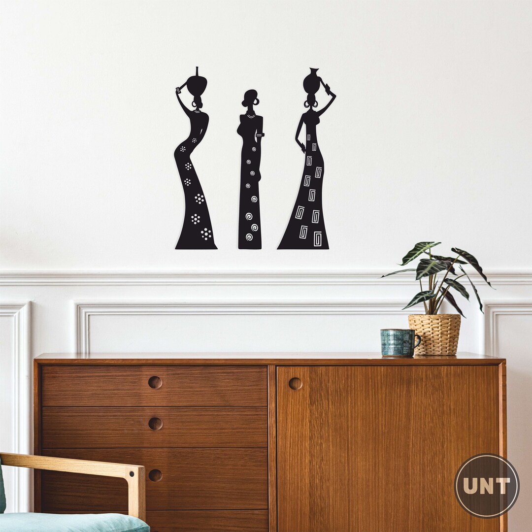 African Women Wall Art, Wooden Wall Decoration, Set of 3 Wall Art