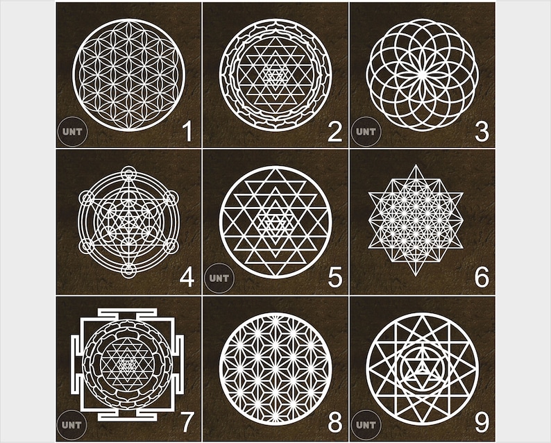 Sacred Geometry Wall Art Set: Sri Yantra, Flower of Life, Metatron's Cube image 2