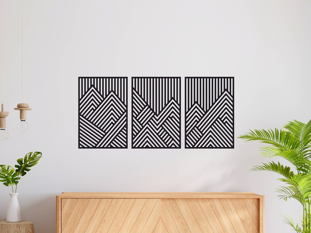 Geometric Mountain Wood Wall Art: Modern Home Decor, Set of 3 - Etsy