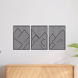 Mountain Wood Home Decor, Set of 3 Wall Art, Wooden Modern Wall Artwork, Geometric Wall Decoration, Housewarming Gift , Livingroom Gift