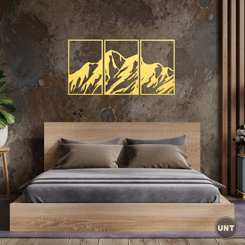 Mountain Landscape Wall Art Set of 3 Wall Art Wooden Modern Etsy