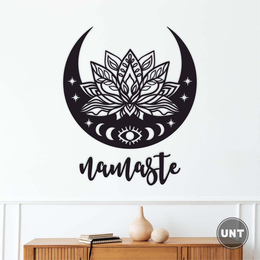 Lotus Flower & Namaste Wall Decor, Zen Yoga Room Art, Wooden Lotus Wall ...