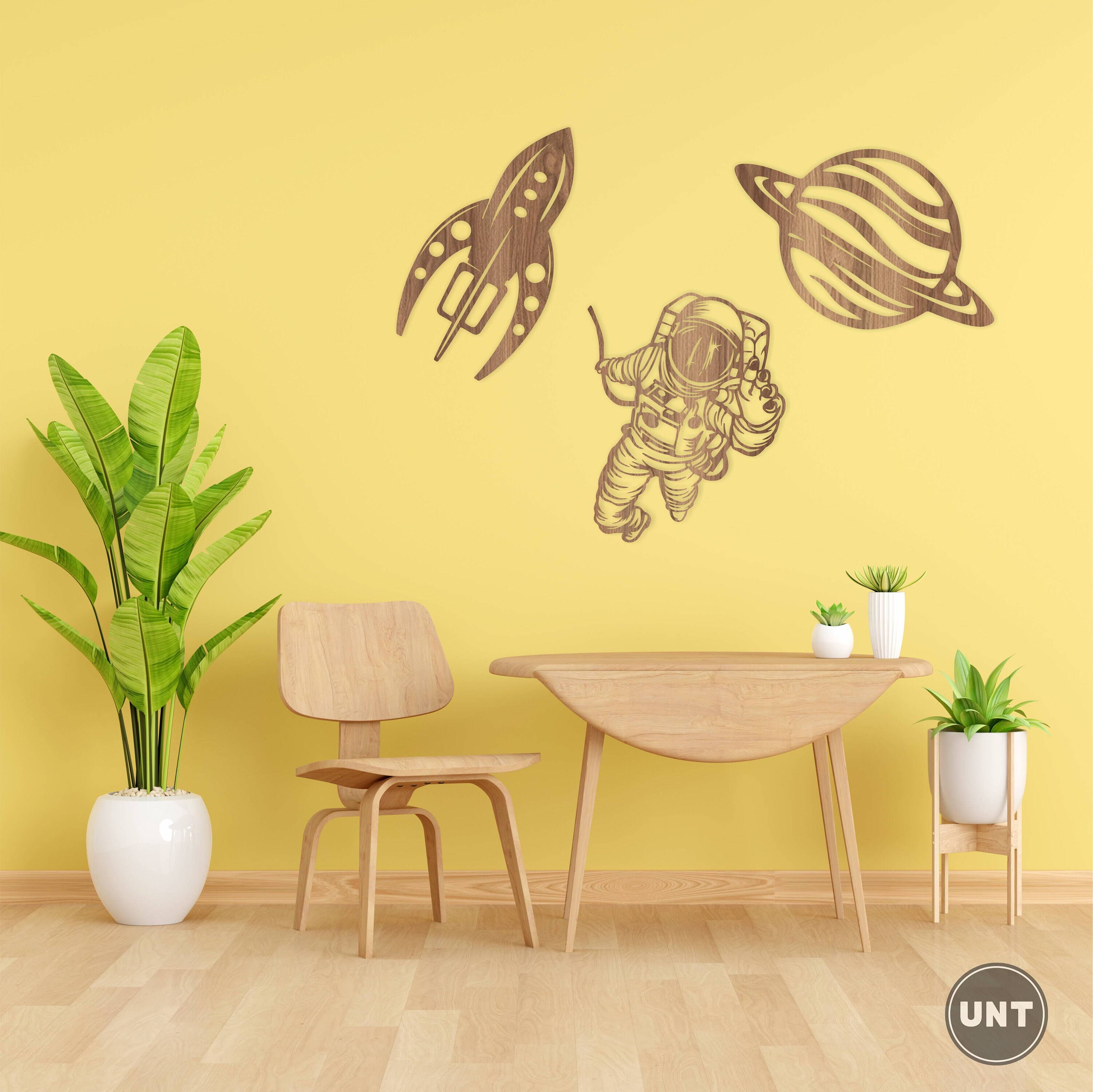 Space Set of 3 Wall Art Wooden Planet Astronaut Wall Design - Etsy
