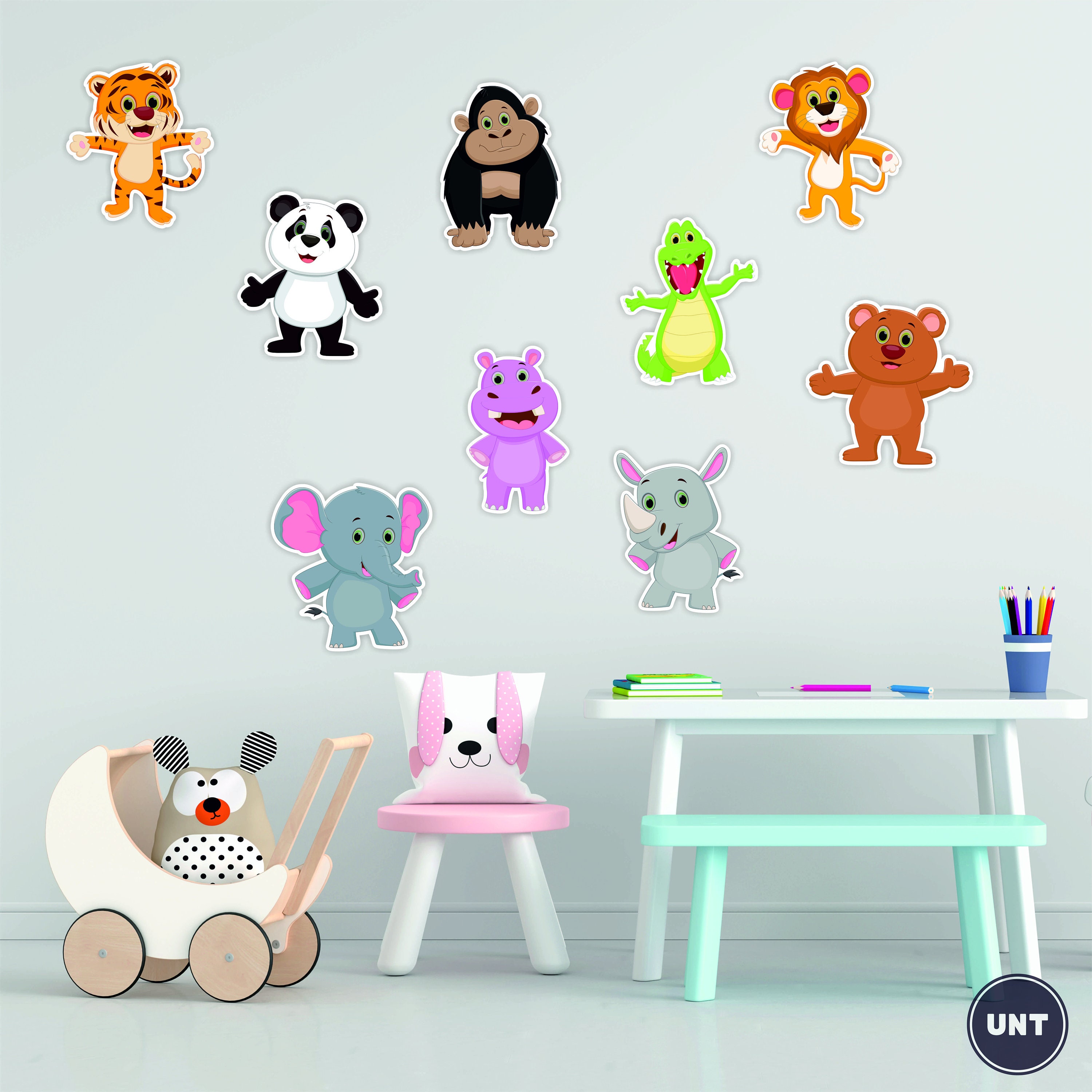 Set of 9 Wooden Wall Art Colored Animals Wall Decoration Etsy