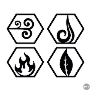 Four Element Sign Wood Wall Art: Fire, Water, Earth, Air