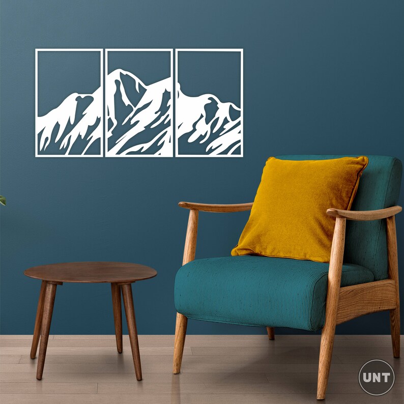 Mountain Landscape Wall Art Set of 3 Wall Art Wooden Modern Etsy