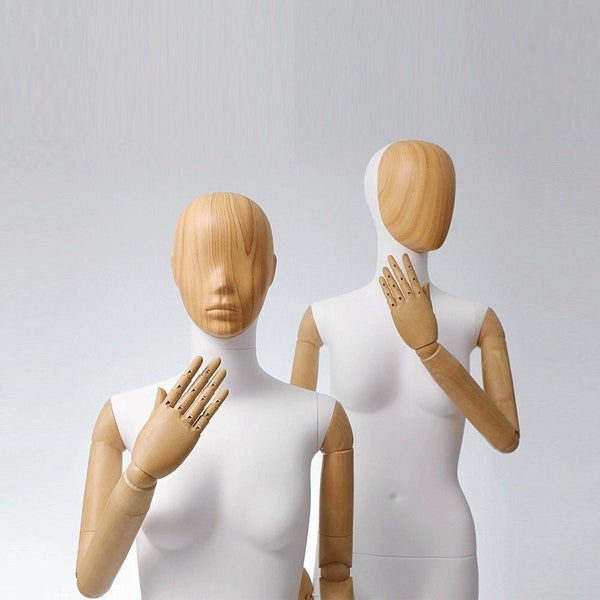 High End Female Dress Form Mannequin Full Body,Clothing Store Clothing Display Model with Half Wood Head,Adult Women Dummy with Wooden Arms