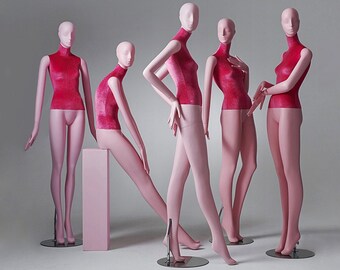 Luxury Pink Full Body Female Display Dress Form,Standing Velvet Fabric  Mannequin Torso,Manikin Head for Wigs,Clothing Display Stand Holder