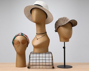 Luxury Vintage Brown Kraft Paper Head Mannequin Dress Form,Window Display Hat Mannequin Head Form,Headband Jewelry Wig Display Head Manikin