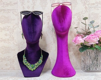 Fully Pinnable Velvet Mannequin Head Stand,Colorful Velvet Dress Form Torso,Wig Head Manikin Headband Hat Sunglasses Jewelry Display Head