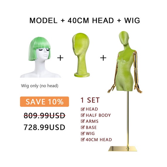 Luxury Half Body Female Display Dress Form With Head Wig,adjustable Women  Velvet Mannequin Torso,manikin Head for Wigs Clothing Model Props 