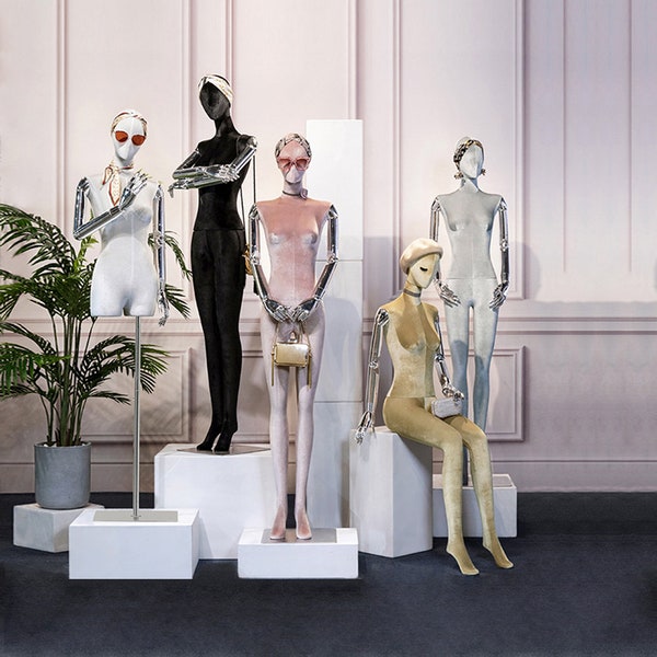 Full Body Half Body Female Display Dress Form,Standing Sitting Velvet Mannequin Torso,Manikin Head for Wigs,Jewelry Holder Hat Clothes Rack
