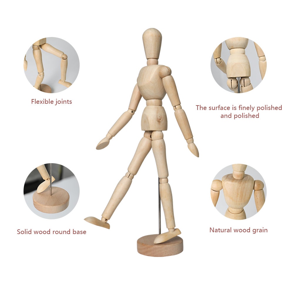  8 inch Artist Wooden Manikin Jointed Posable Manikin  Articulated Mannequin Art Drawing Figure Sketching Body Model Human Action  Figure with Base and Flexible Body for Home Decoration Drawing