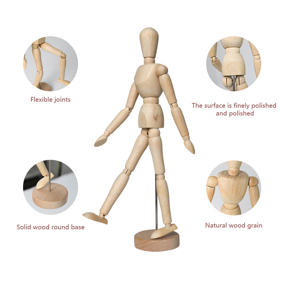  8 inch Artist Wooden Manikin Jointed Posable Manikin  Articulated Mannequin Art Drawing Figure Sketching Body Model Human Action  Figure with Base and Flexible Body for Home Decoration Drawing