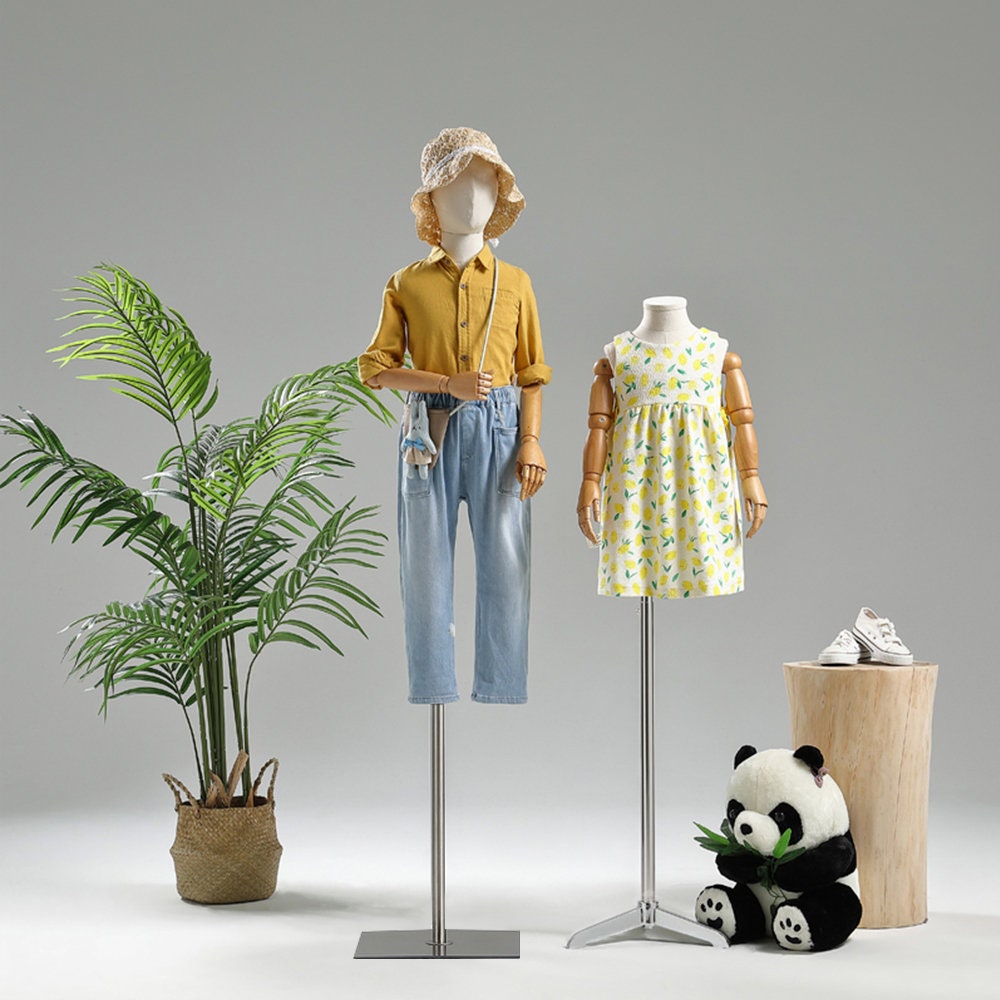 DE-LIANG Luxury Kids Mannequin with Wooden Arms, Canvas Fabric SML size  Child Half Body Dress Form Model for Cloth Display, Bamboo Linen