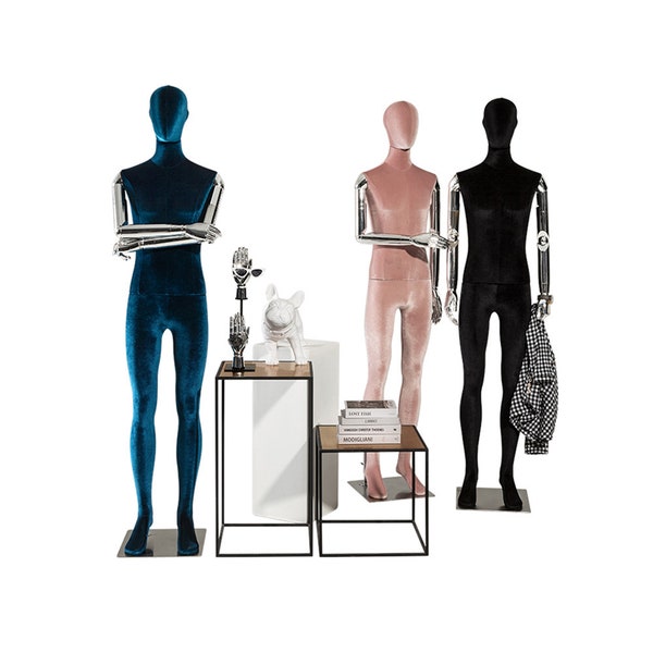 Luxury Male Display Dress Form Mannequin Full Body,Velvet Mannequin Torso With Silver Gold Hand,Clothing Dress Form Display Dummy Wig Head