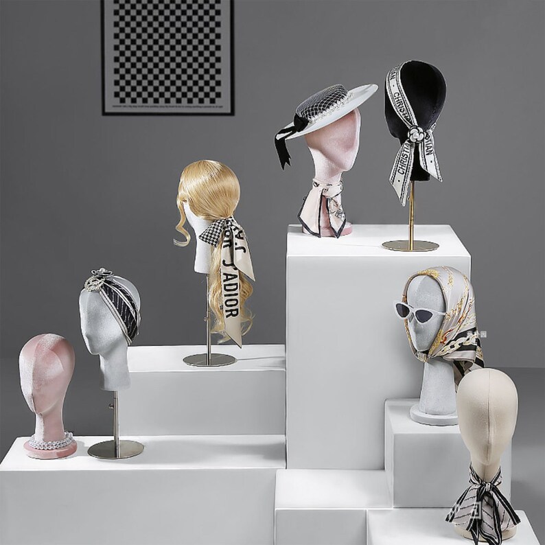 Female Velvet Fabric Head Mannequin Headhat Jewelry Cap Hair Etsy