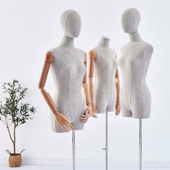 Clothing Store Fabric Mannequin Torso Female,half Body Grey Linen Dress  Form Display Body,clothing Dress Form Manikin Head Display Dummy 