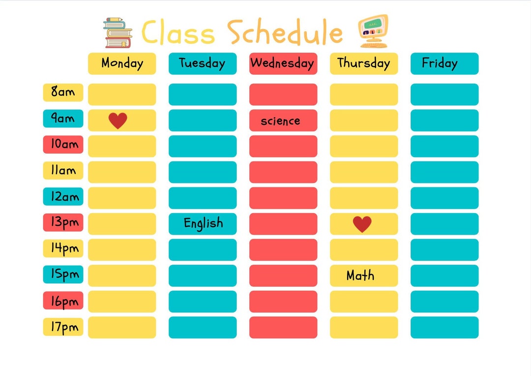  canva class schedule template etsy