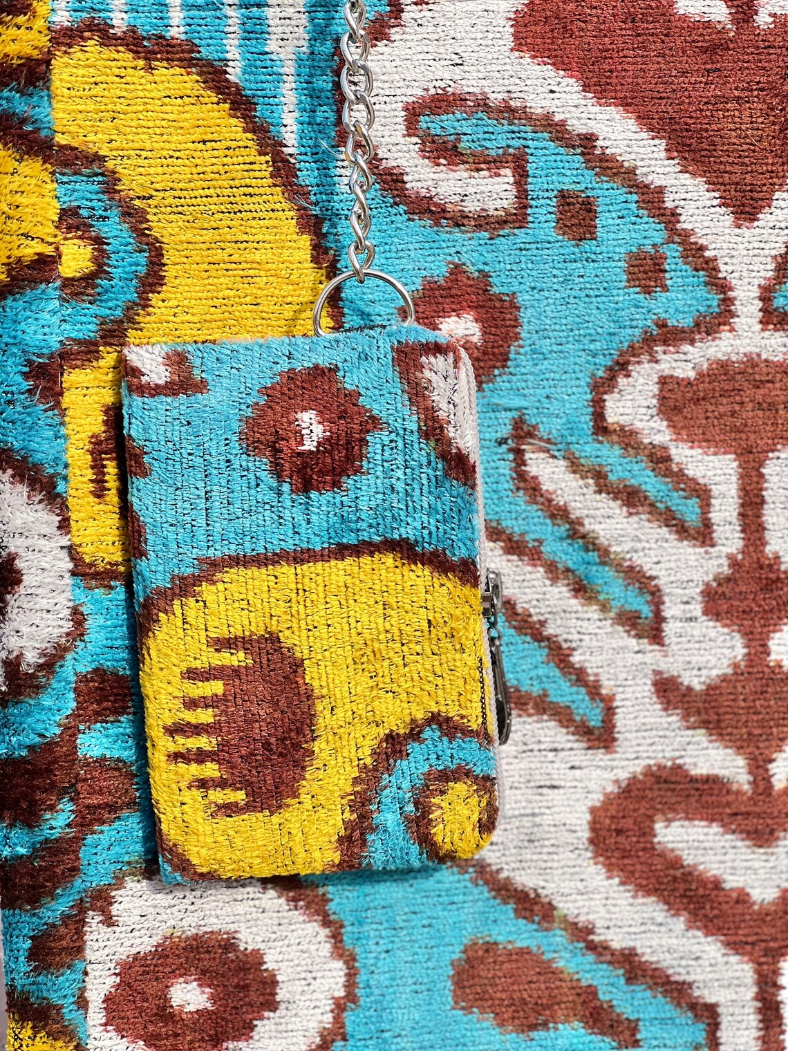 Silk Velvet Ikat Jumbo Coco Bag Pink Green