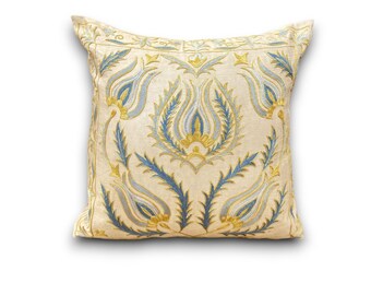 Suzani Pillowcase , Suzani hand embroidery cushion cover, Uzbek hand made silk on silk suzani pillow case, Decorative cushion cover