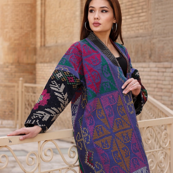 Uzbek Vintage Suzani Embroidered  Coat, Suzani Long Caftan, Suzani Coat, Suzani Textile, Suzani Fabrique, Boho Coat, Boho Style