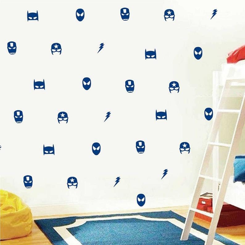 30 Superhero Wall Vinyl Stickers Kids Boy Bedroom Decor Batman Etsy