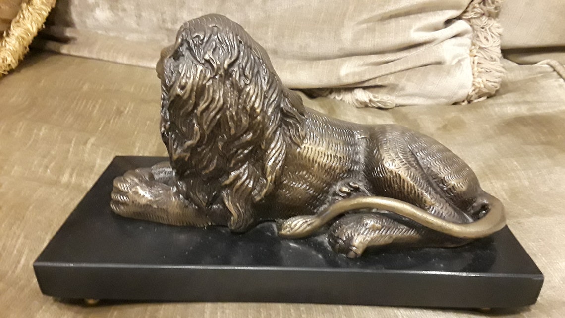 Vintage Bombay solid brass Lion bookends on black marble Etsy
