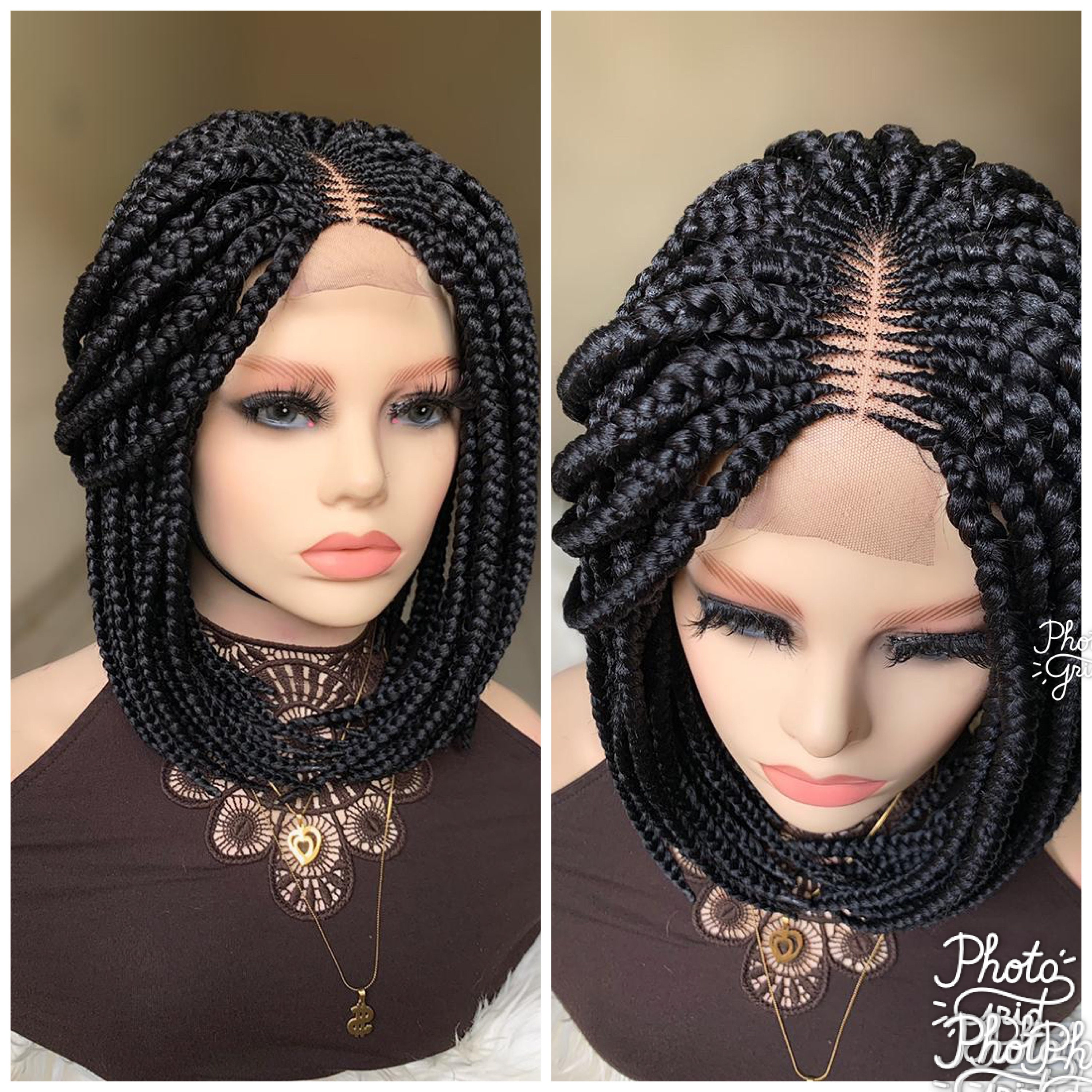 Closure bob wigs short braided wigs box braid wig middle Etsy