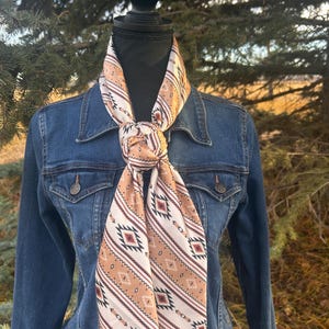 Satin Wildrag Scarf Western Style Cowboy Bandana Neck Wrap Square Design Geometric Pattern Aztec Inspired Bohemian Accessory Rodeo Fashion Statement Ranch Wear Country Lifestyle Essential Stylish Protection Versatile Layering Fashionable
