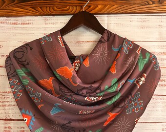 Foulard / Bandana en coton 55cm - Indienne florale brique