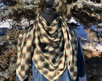 Pañuelo de satén estilo vaquero, pañuelo cuadrado, pañuelo para el cuello estilo western, accesorio de rancho tradicional, moda rodeo, ropa de campo, verde geométrico