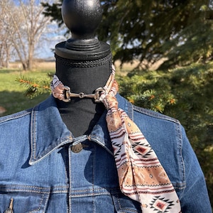 Western skinny scarf satin cowgirl neck tie silky wildrag aztec pattern neckerchief neutral desert kerchief rodeo outfit accessory bandana