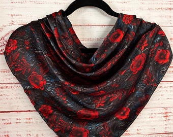 Foulard / Bandana en coton 55cm - Indienne florale brique