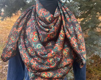 Pañuelo de seda estilo vaquero, accesorio de estilo ranchero, pañuelo con estampado paisley, pañuelo cuadrado grande triangular para el cuello, atuendo estilo rodeo