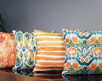 Ikat Cushion Cover, Bright Square Throw Pillowcase, Pillow Cover 45x45 cm for Sofa Bedroom Nursery Room Outdoor Garden Car Decor Balcony