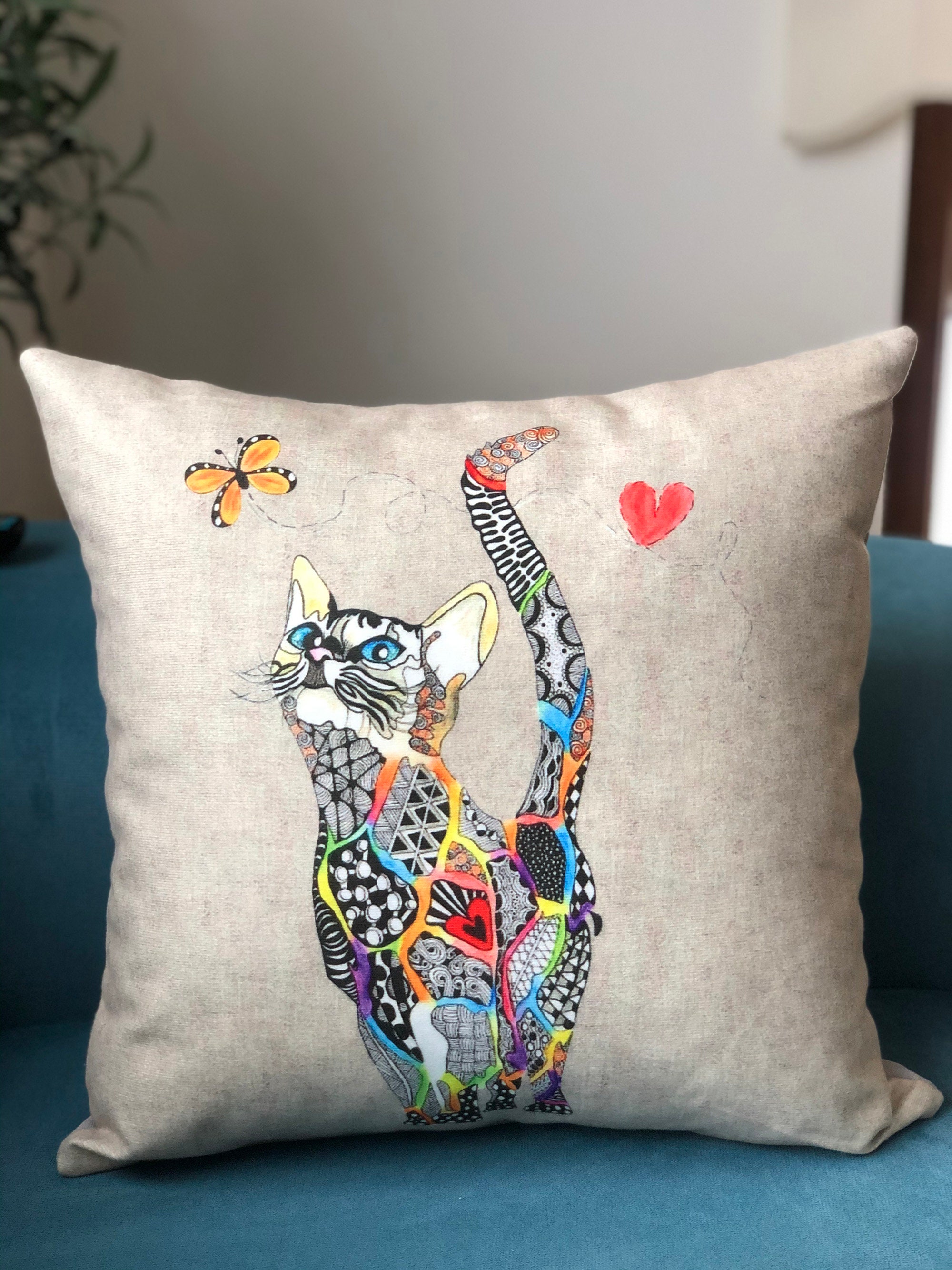 Cat Print Cushion Cover 18x18 Inch/ Square Throw pillowcase Etsy