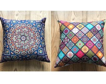 Mandala Cushion Cover 45X45 cm,  Ethnic Boho Bright Square Throw  Pillowcase 18x18 Inch for Sofa Bedroom Garden Balcony Outdoor