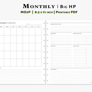 Monthly Overview Printable Planner Inserts for Big Happy Planner | M108