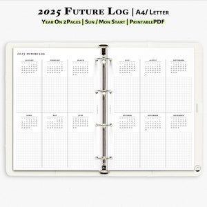 2025年未来ログ、A4サイズ印刷可能な2025年年間プランナー、レターサイズプランナーインサート | Y106