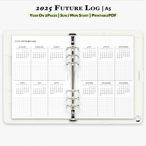 2025 Future Log A5 Planner Inserts: Printable Monthly Agenda (PDF Download)  | Y106