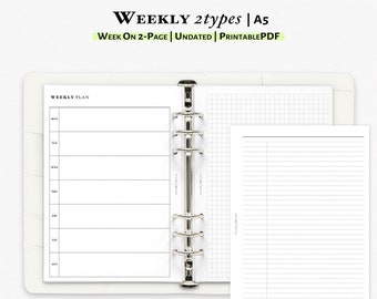 Weekly Planner Printable Insert for A5 Planner | Undated weekly planner and notes pages | W113